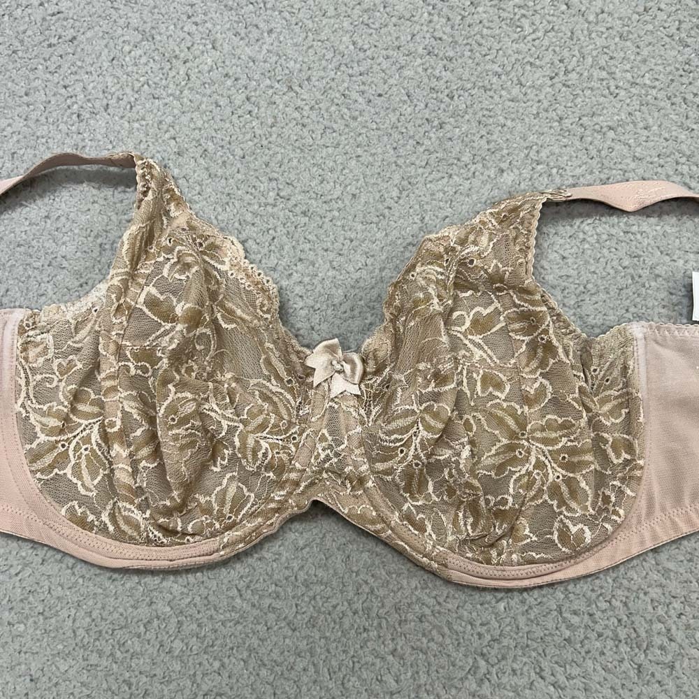 Elomi Bra 38FF EL6410 Full Coverage Underwire Unlined Lace Side Support Beige